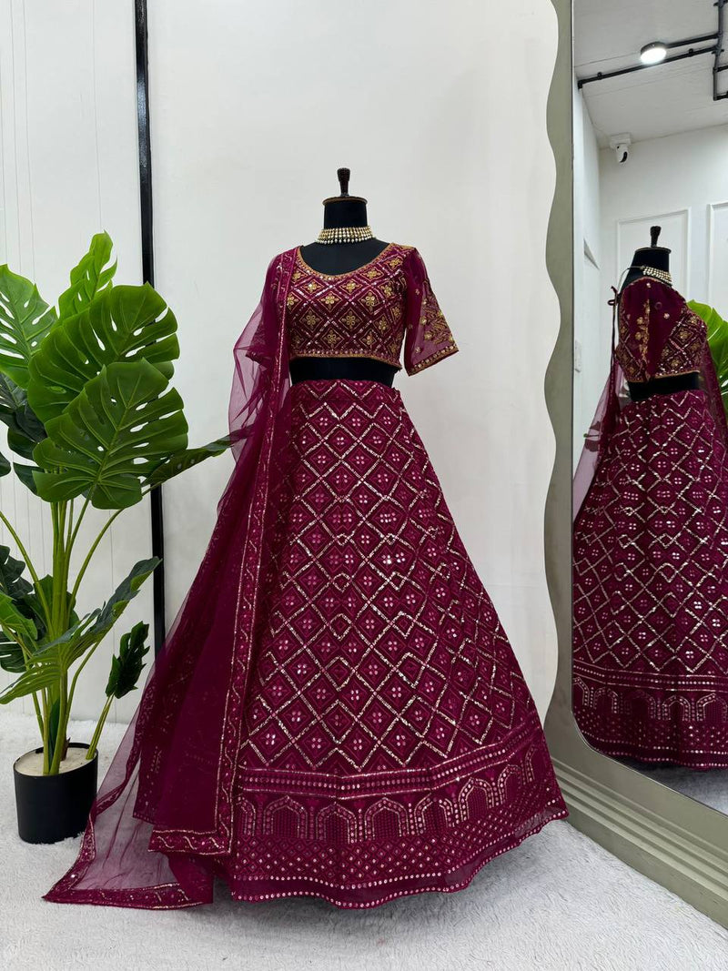 Elegant Semi-Stitched Faux Georgette Lehenga Choli with Sequins Work