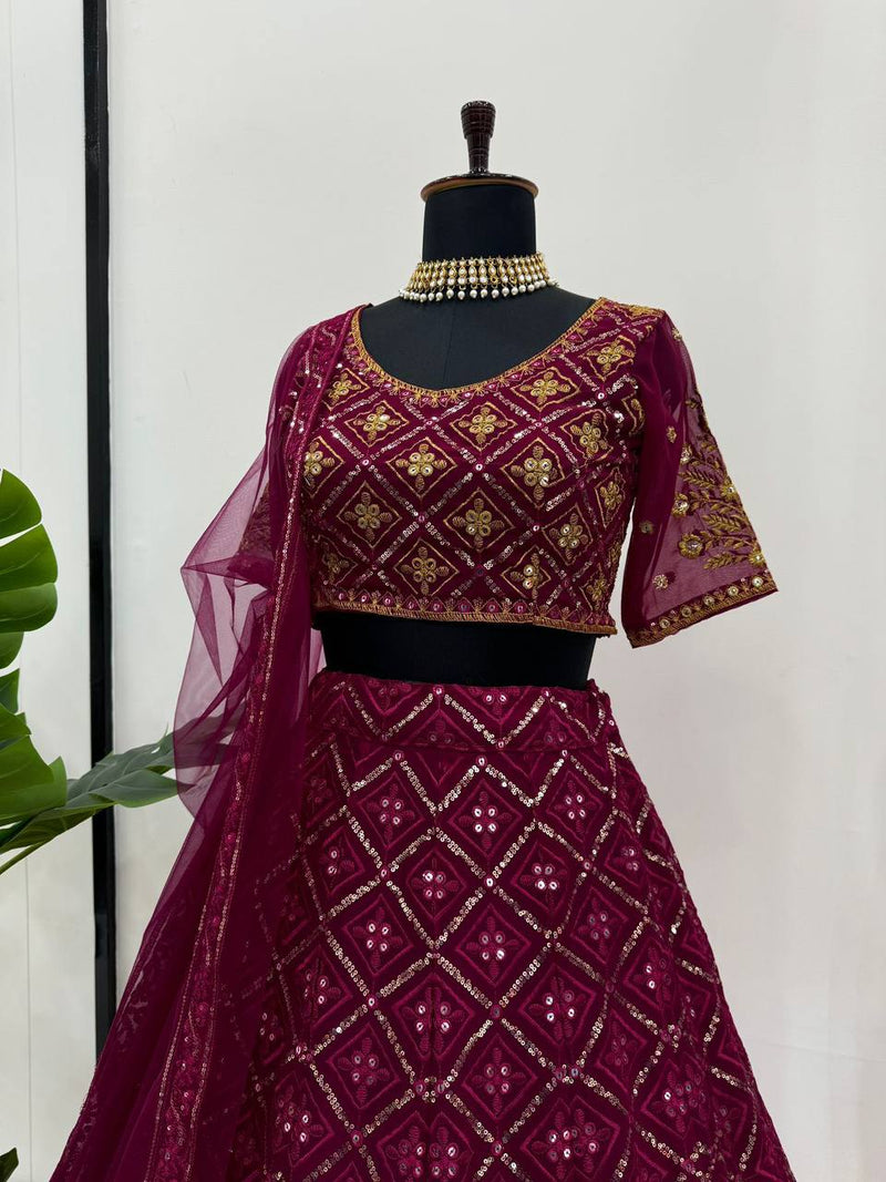 Elegant Semi-Stitched Faux Georgette Lehenga Choli with Sequins Work