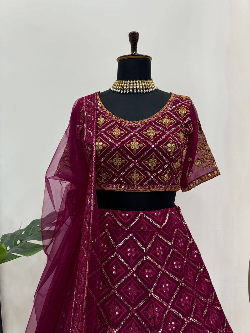 Elegant Semi-Stitched Faux Georgette Lehenga Choli with Sequins Work