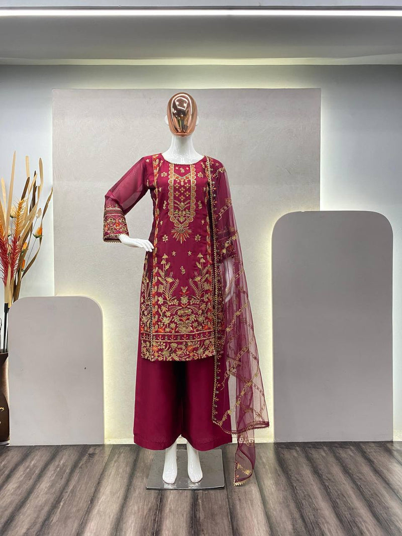 Designer Suit with Pant and Dupatta Set