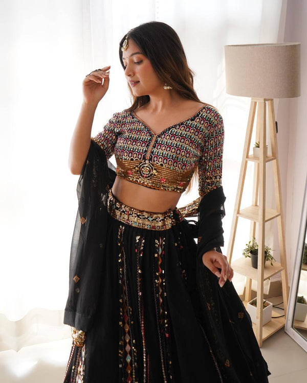 Elegant Semi-Stitched Faux Georgette Lehenga Choli with Sequins Work