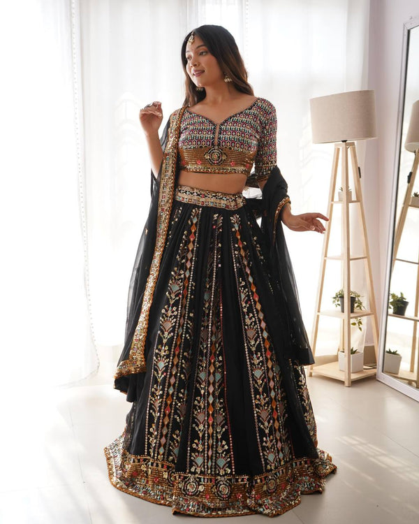 Elegant Semi-Stitched Faux Georgette Lehenga Choli with Sequins Work