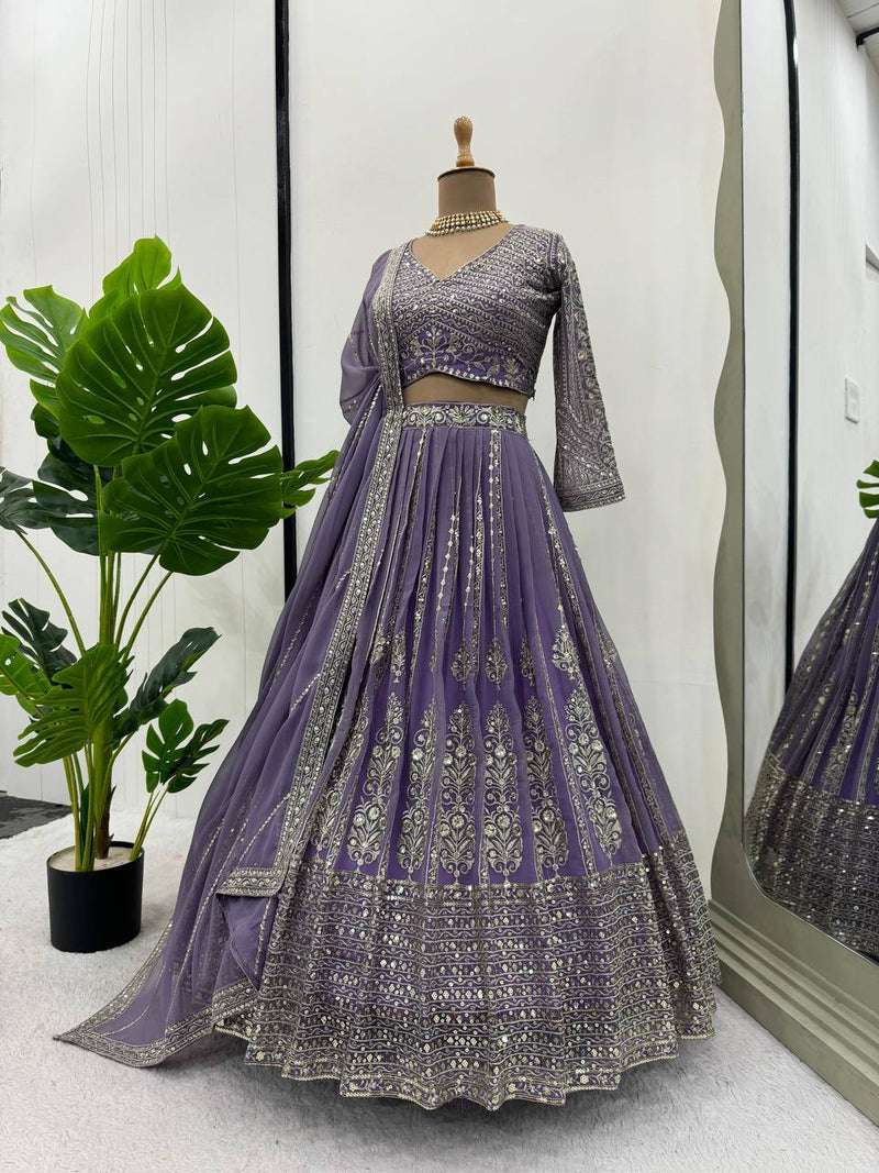 Elegant Semi-Stitched Faux Georgette Lehenga Choli with Sequins and Coding Dori Work