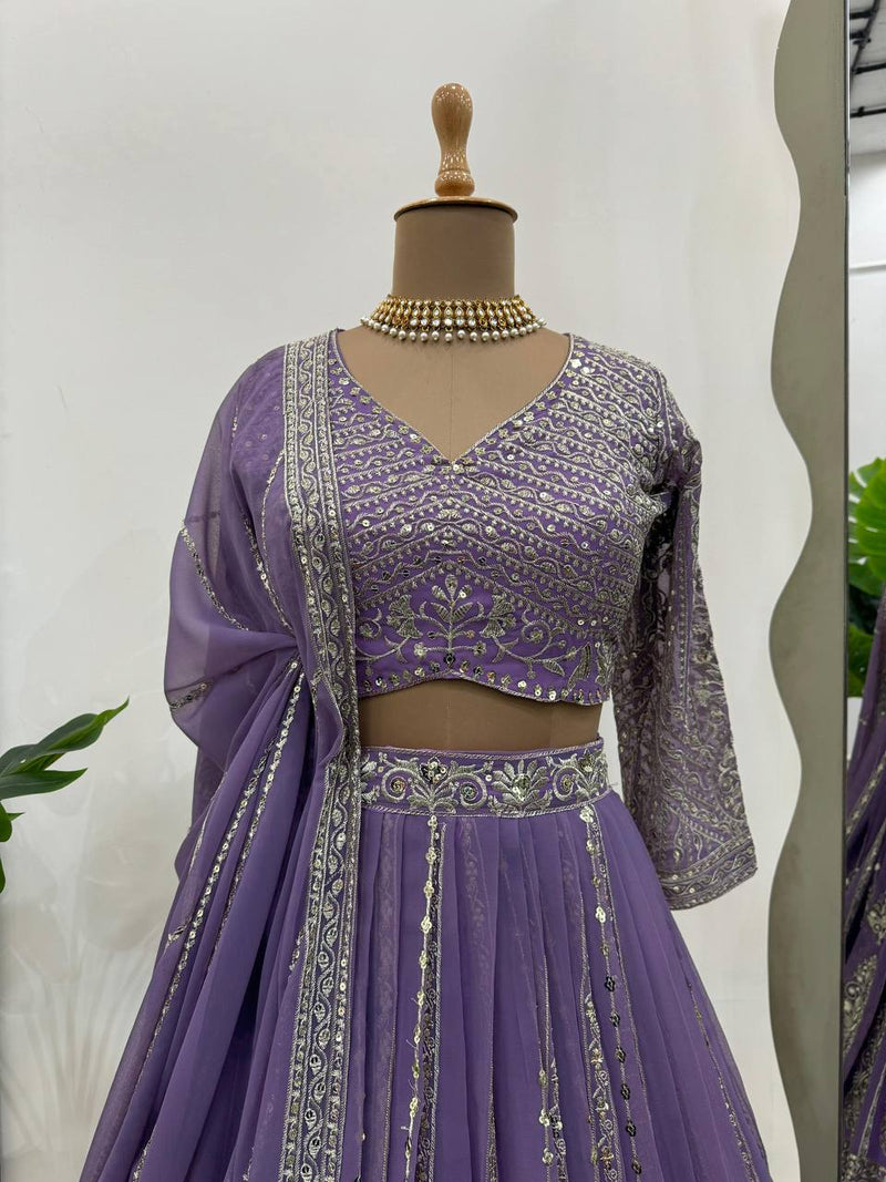 Elegant Semi-Stitched Faux Georgette Lehenga Choli with Sequins and Coding Dori Work