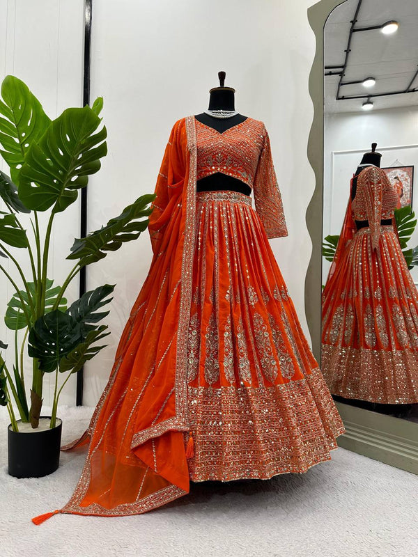 Elegant Semi-Stitched Faux Georgette Lehenga Choli with Sequins and Coding Dori Work