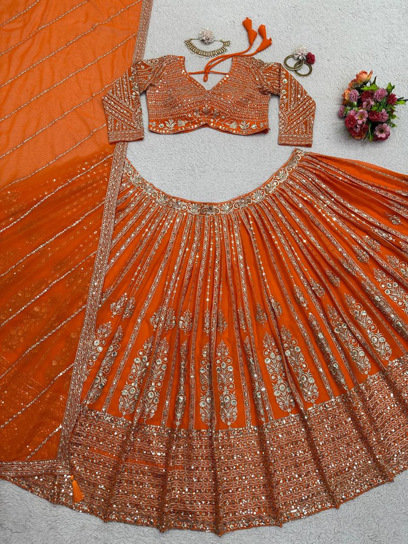 Elegant Semi-Stitched Faux Georgette Lehenga Choli with Sequins and Coding Dori Work