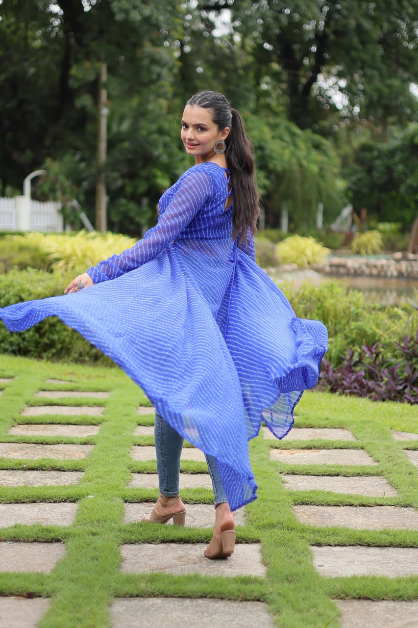 Designer Leheriya Front-Open Kurti with Kutchi Patchwork