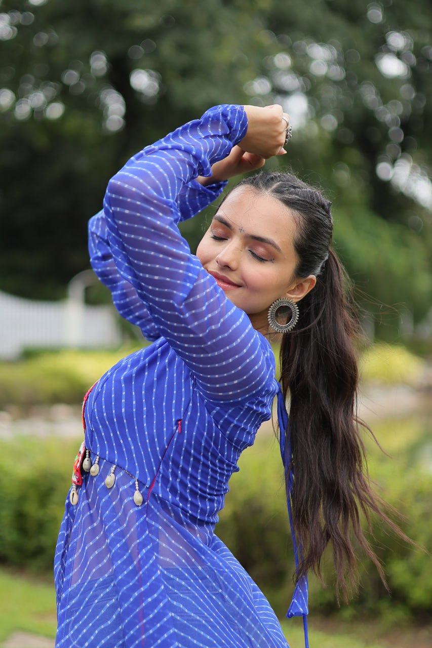 Designer Leheriya Front-Open Kurti with Kutchi Patchwork
