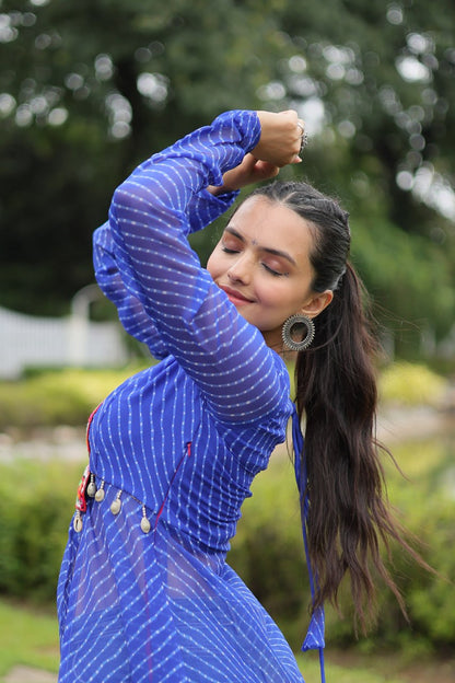 Designer Leheriya Front-Open Kurti with Kutchi Patchwork