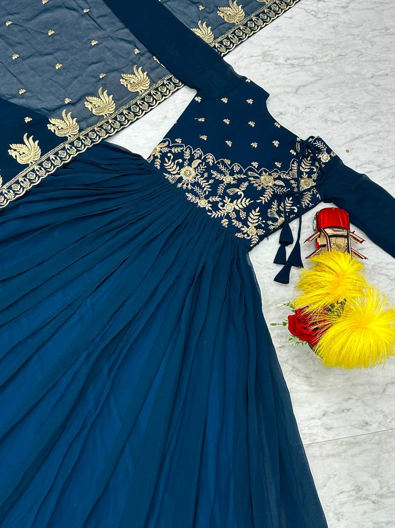 Festival Long Gown & Dupatta Set in Blue