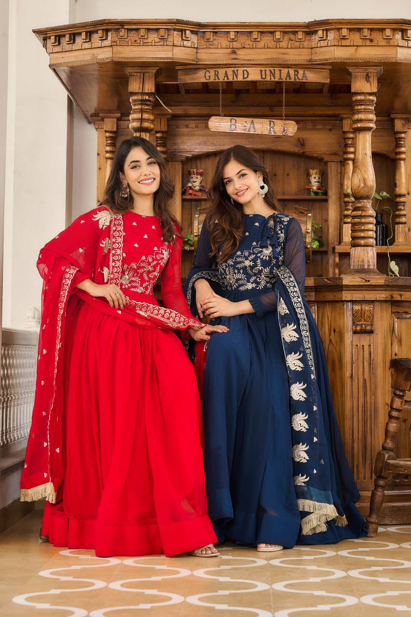 Festival Long Gown & Dupatta Set in Blue