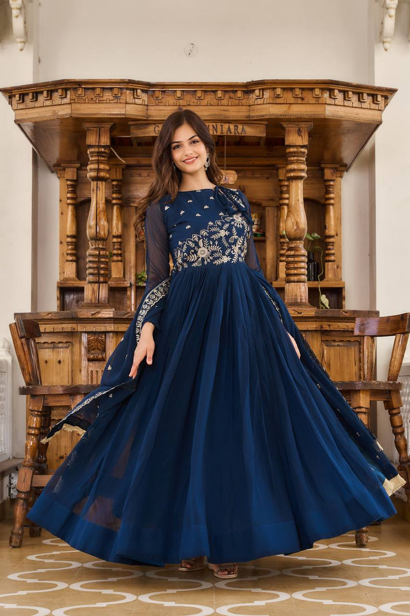 Festival Long Gown & Dupatta Set in Blue