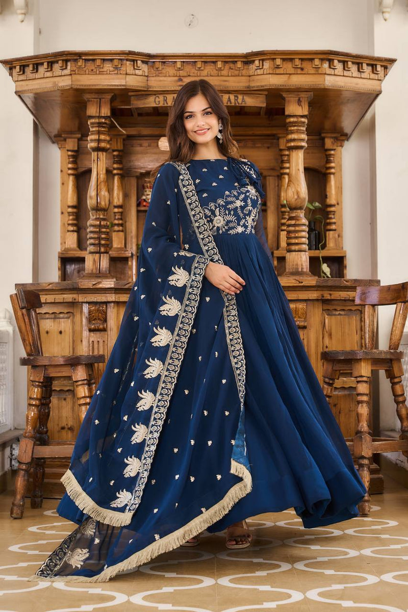 Festival Long Gown & Dupatta Set in Blue