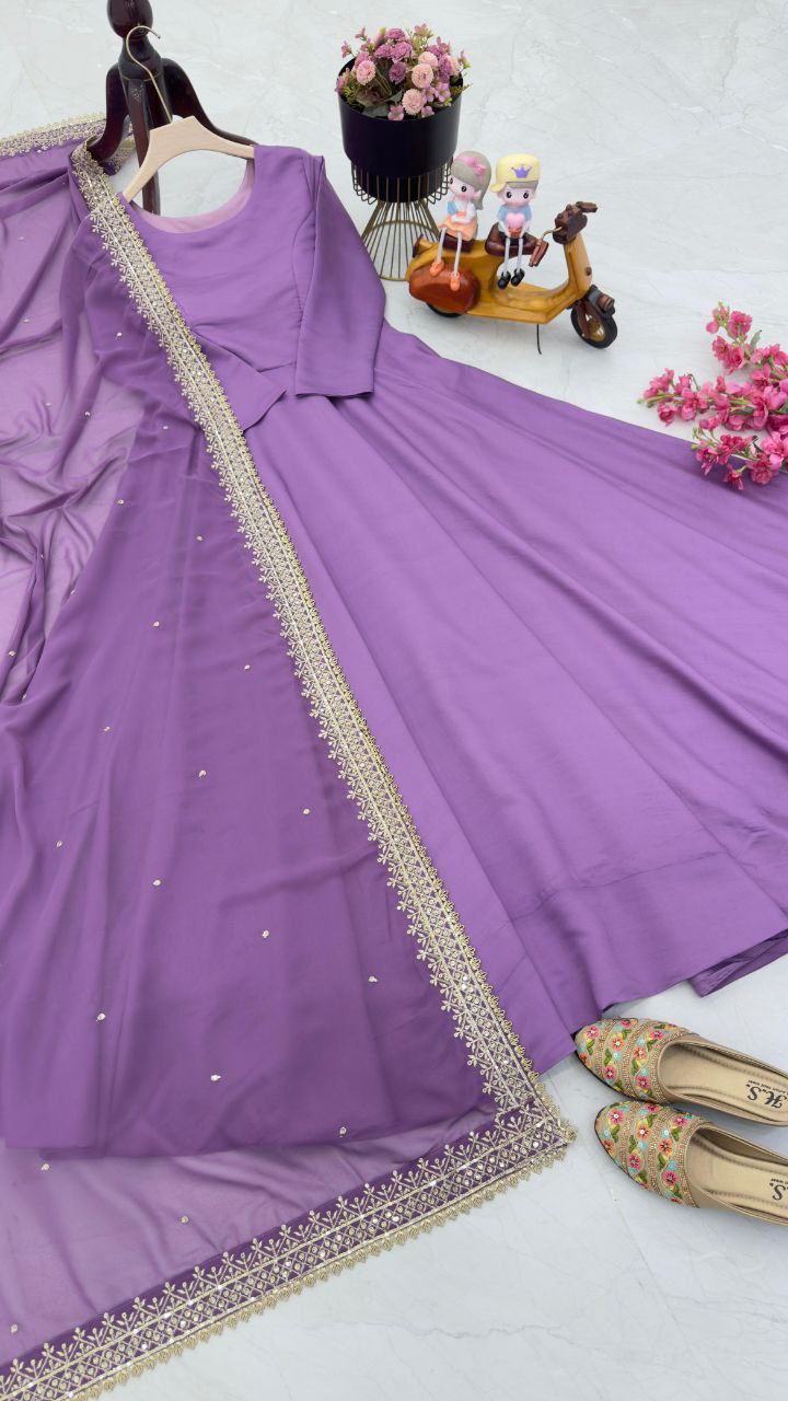 Regal Purple French Fabric Gown