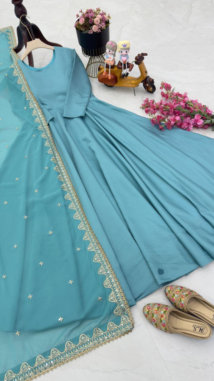 Teal Blue French Fabric Gown