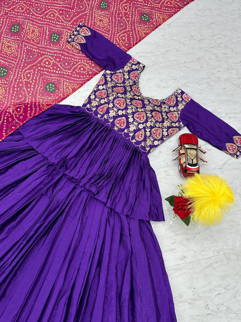 Purple Designer Festival Lehenga Choli Set with Bandhej Dupatta