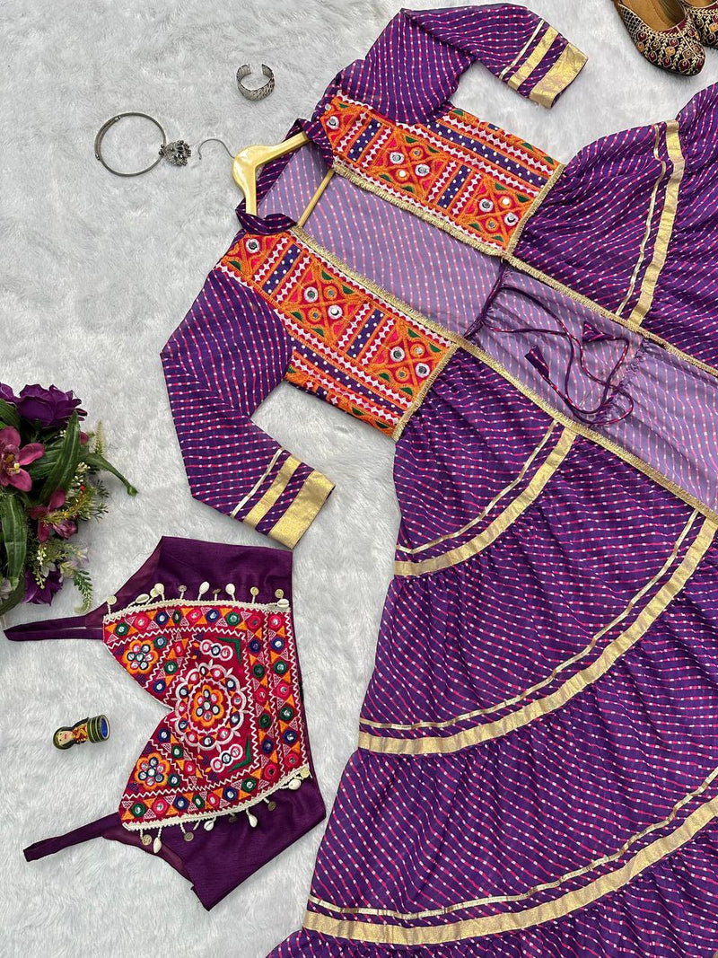 Purple Navratri Special Faux Georgette Shrug & Blouse Set