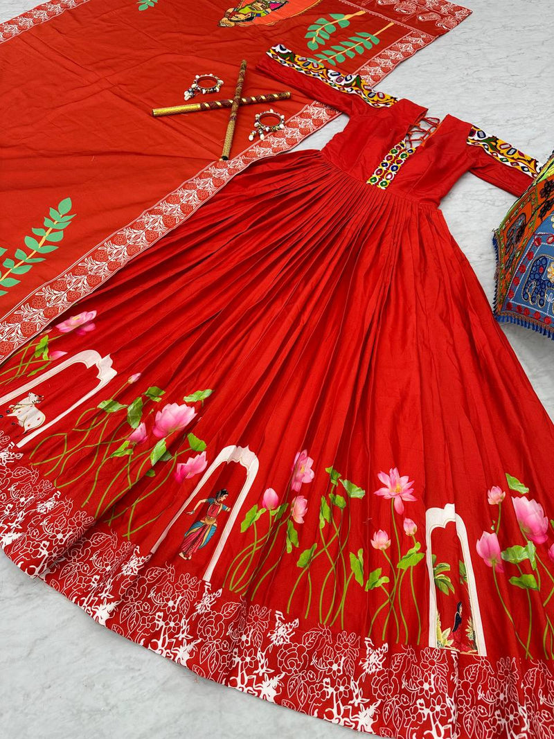 Navratri Special Red Gown with Heavy Gamathi Work & Real Mirror Embellishments