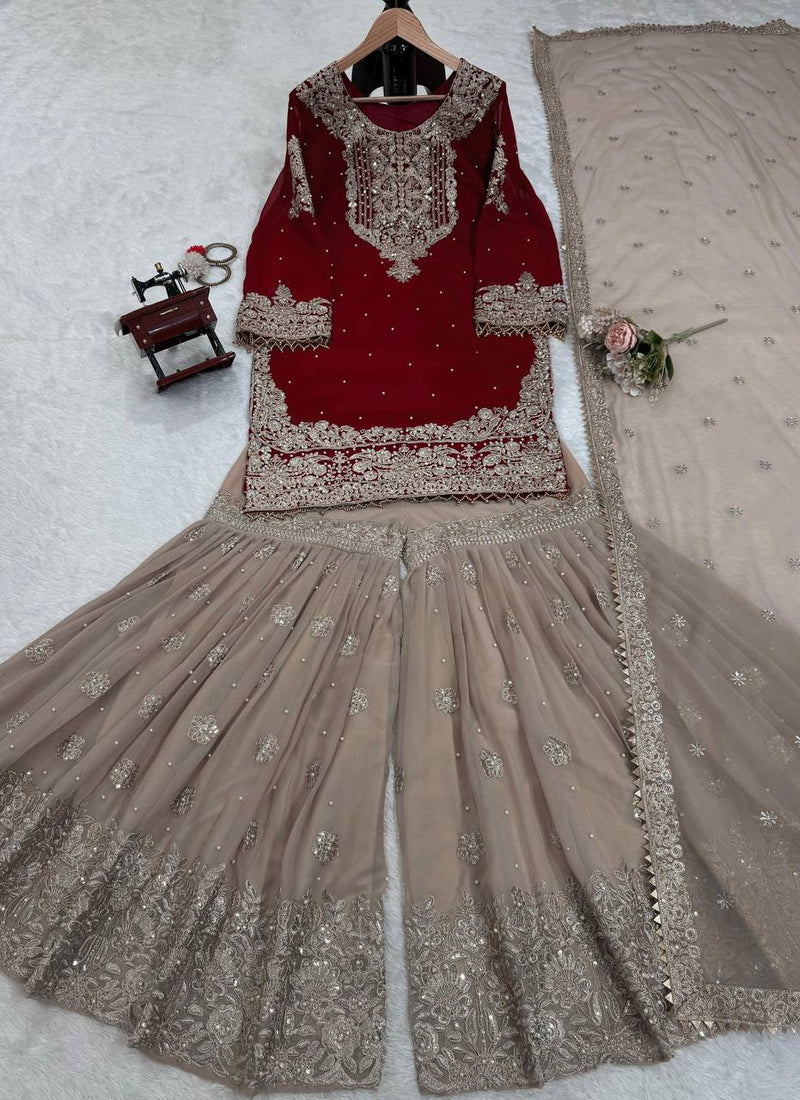 Designer Faux Georgette Suit with Sharara & Dupatta