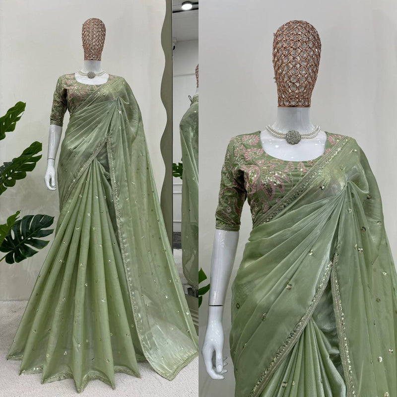 Glamorous Designer Saree in Jimmy Chu Fabric with Thread & Sequin Work