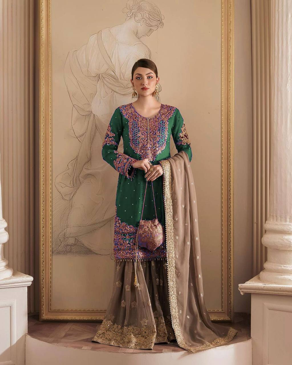 Designer Faux Georgette Suit with Sharara & Dupatta