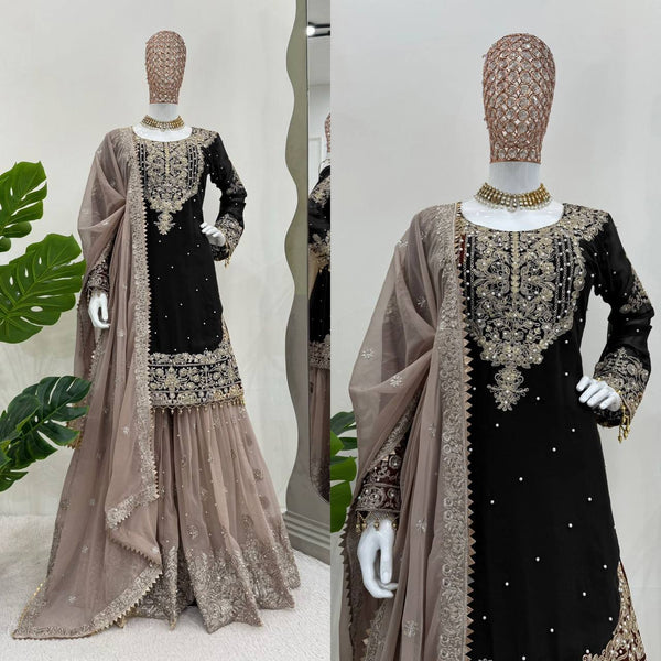 Designer Faux Georgette Suit with Sharara & Dupatta