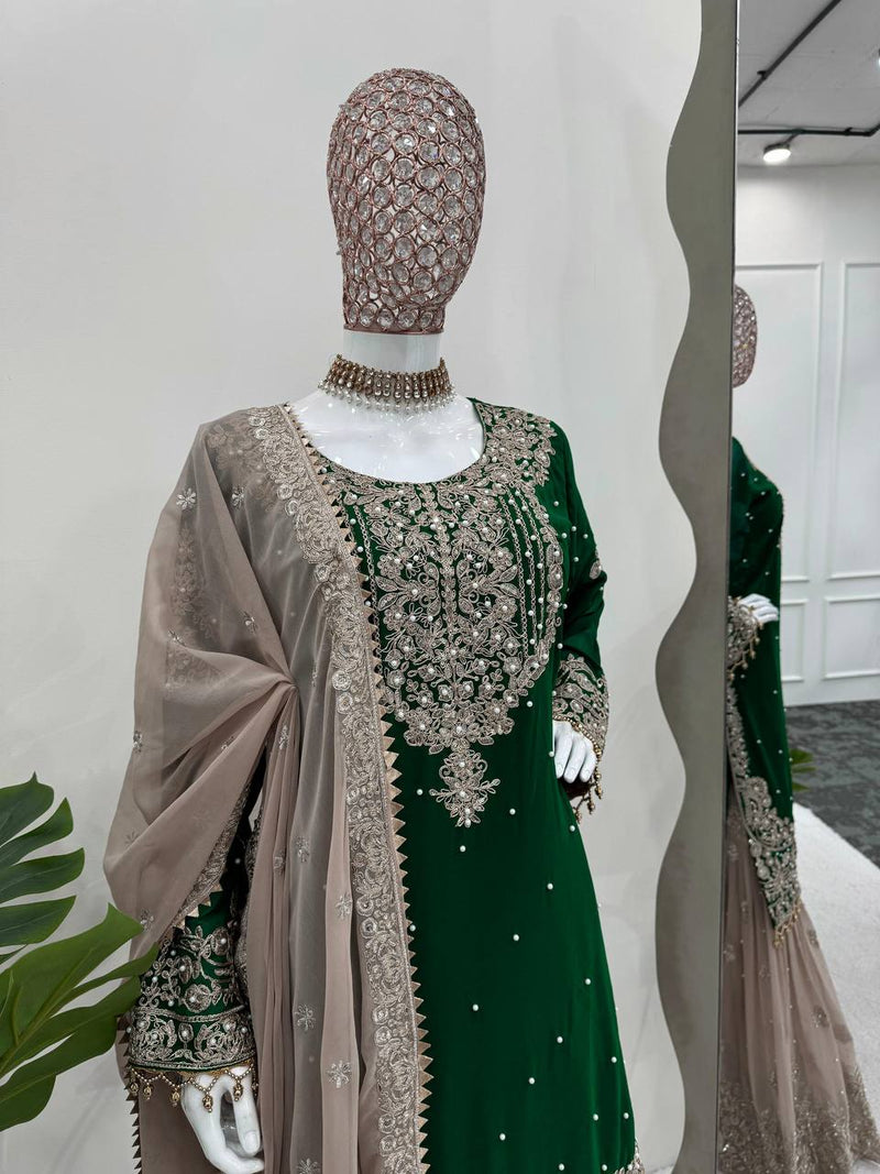 Designer Faux Georgette Suit with Sharara & Dupatta