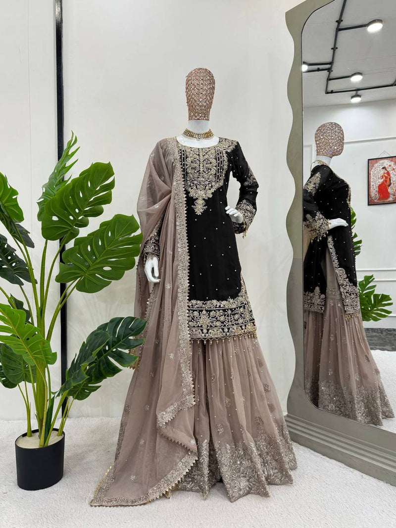 Designer Faux Georgette Suit with Sharara & Dupatta