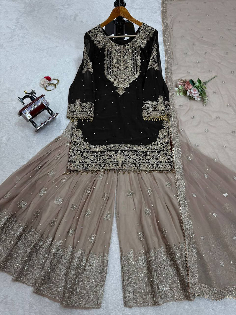 Designer Faux Georgette Suit with Sharara & Dupatta