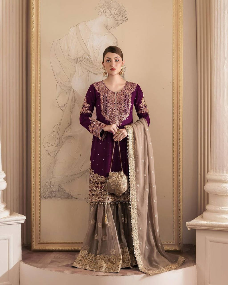 Designer Faux Georgette Suit with Sharara & Dupatta