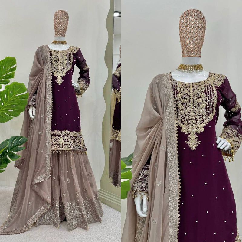 Designer Faux Georgette Suit with Sharara & Dupatta