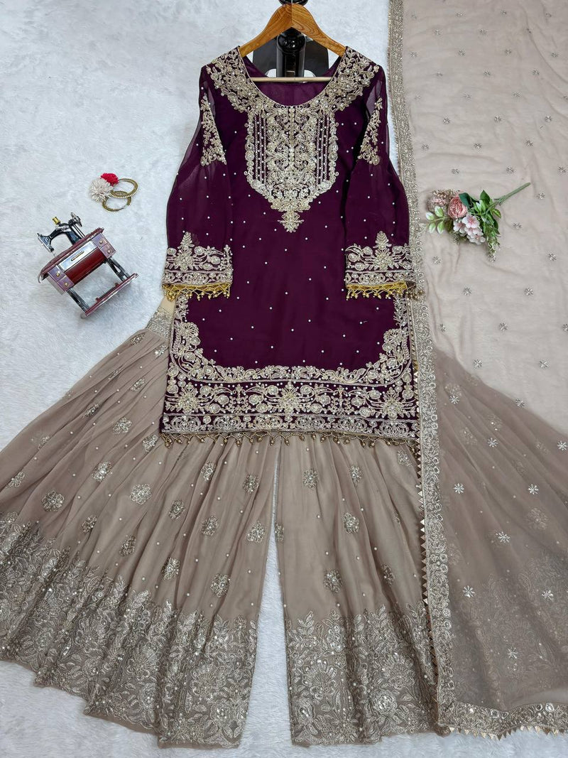 Designer Faux Georgette Suit with Sharara & Dupatta