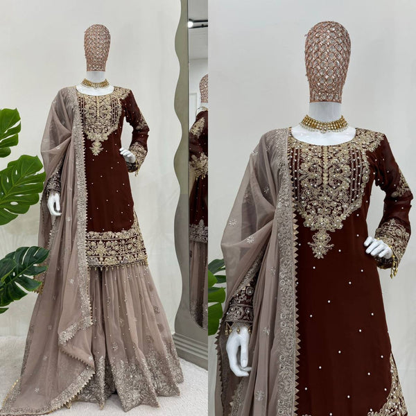 Designer Faux Georgette Suit with Sharara & Dupatta