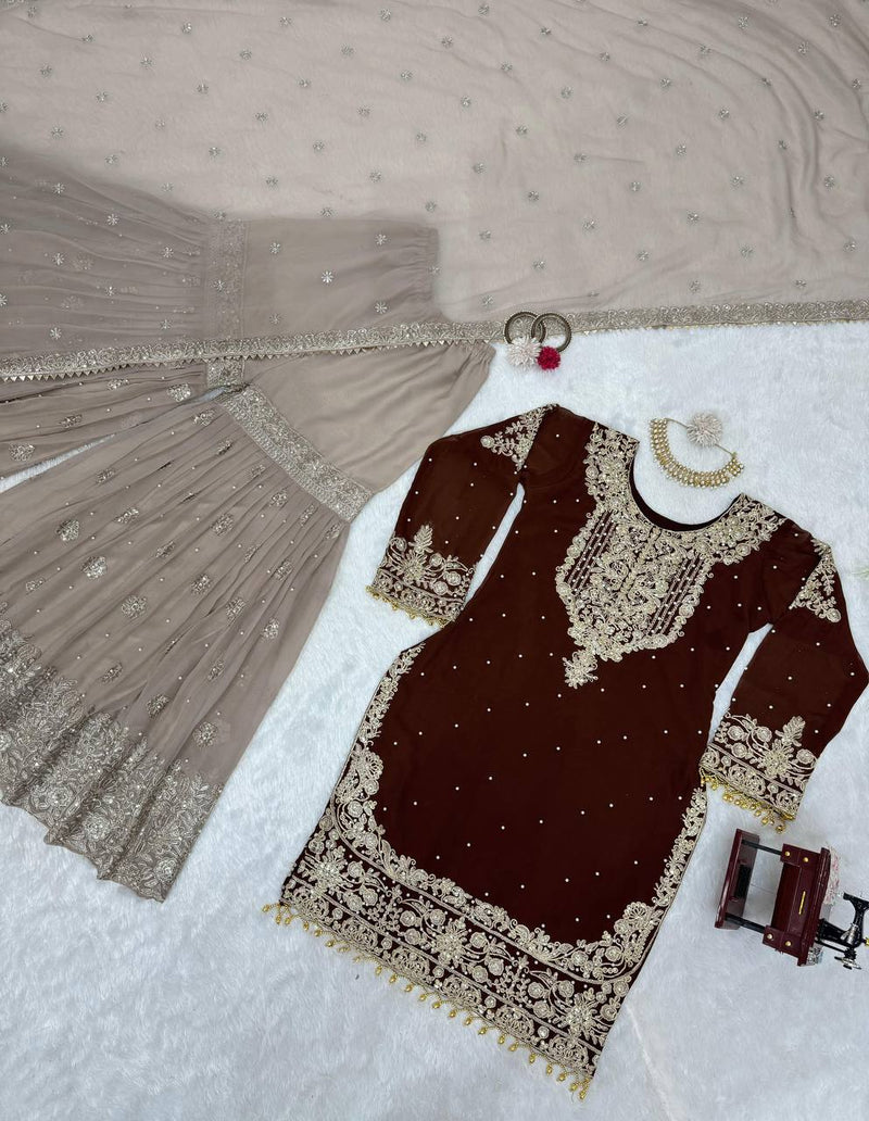 Designer Faux Georgette Suit with Sharara & Dupatta