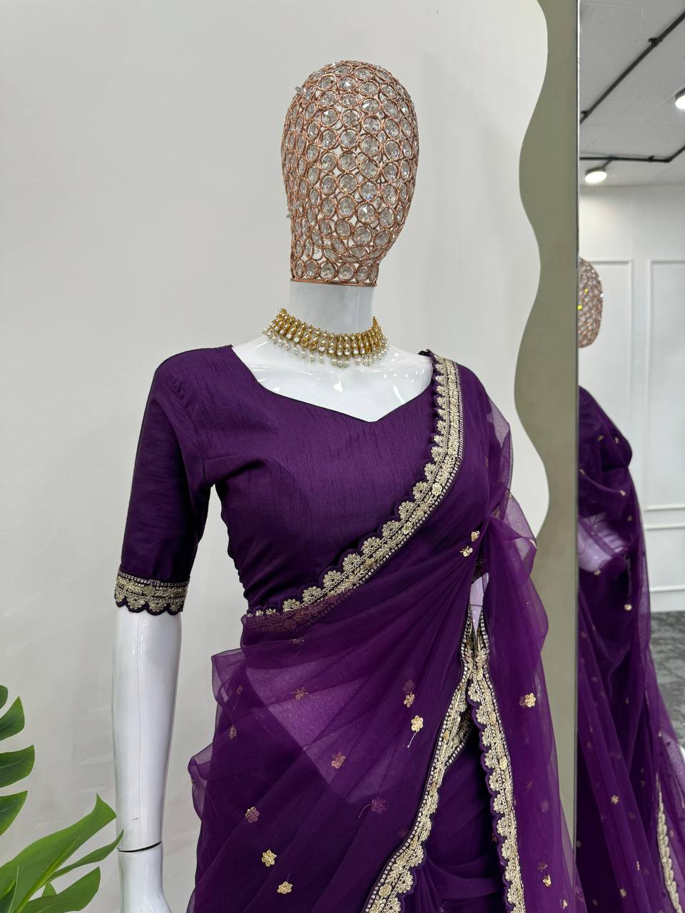 Soft Net Saree with Coding & Sequence Work