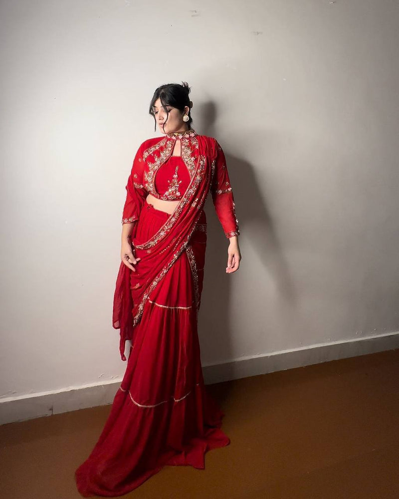 Wedding Season Special: Fancy Party Wear Faux Georgette Lehenga Saree