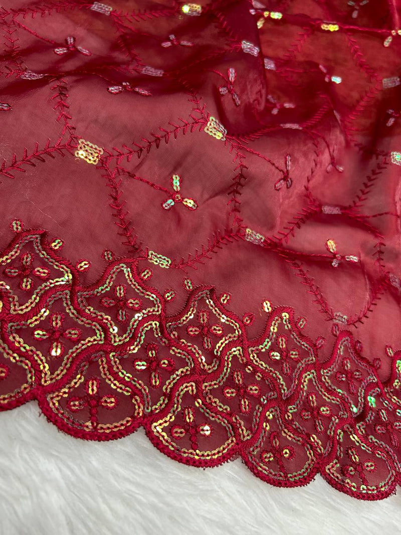 Designer Embroidered Geemichu Silk Saree with Cutwork and Mono Diamond Silk Blouse