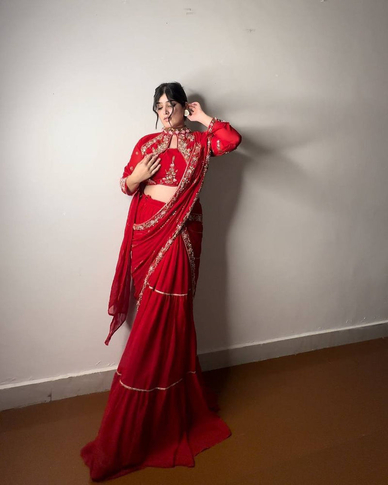 Wedding Season Special: Fancy Party Wear Faux Georgette Lehenga Saree