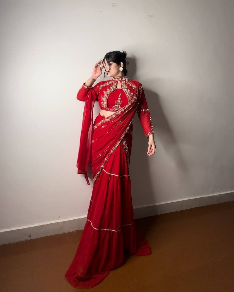 Wedding Season Special: Fancy Party Wear Faux Georgette Lehenga Saree