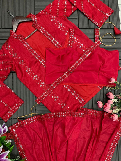 Trending Ready-to-Wear Embroidery Sequence Saree with Full Koti