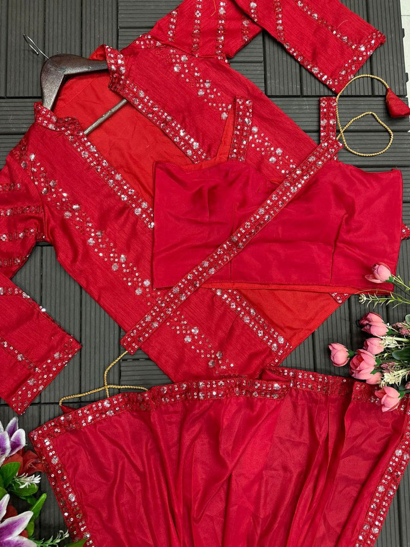 Trending Ready-to-Wear Embroidery Sequence Saree with Full Koti