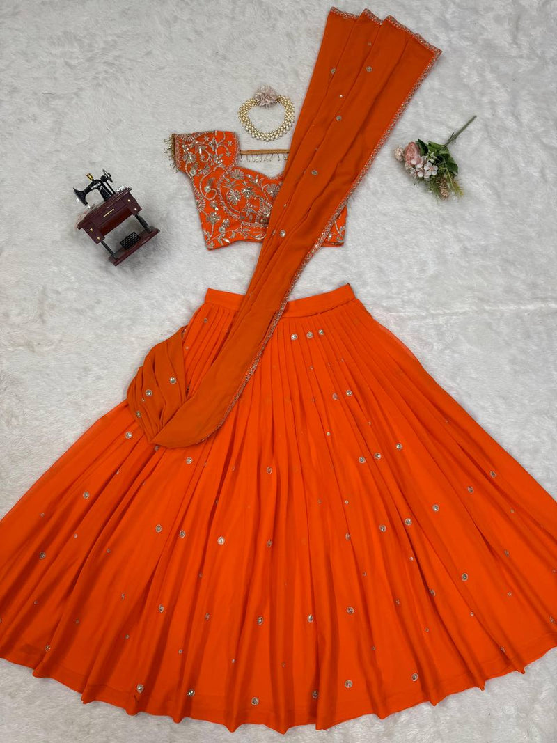 Elegant Ruffle-Style Lehenga Saree in Vibrant Orange