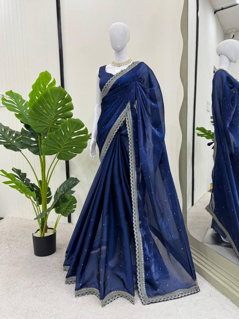 Luxurious Heavy Organza Silk Designer Saree with Thread & Sequence Work