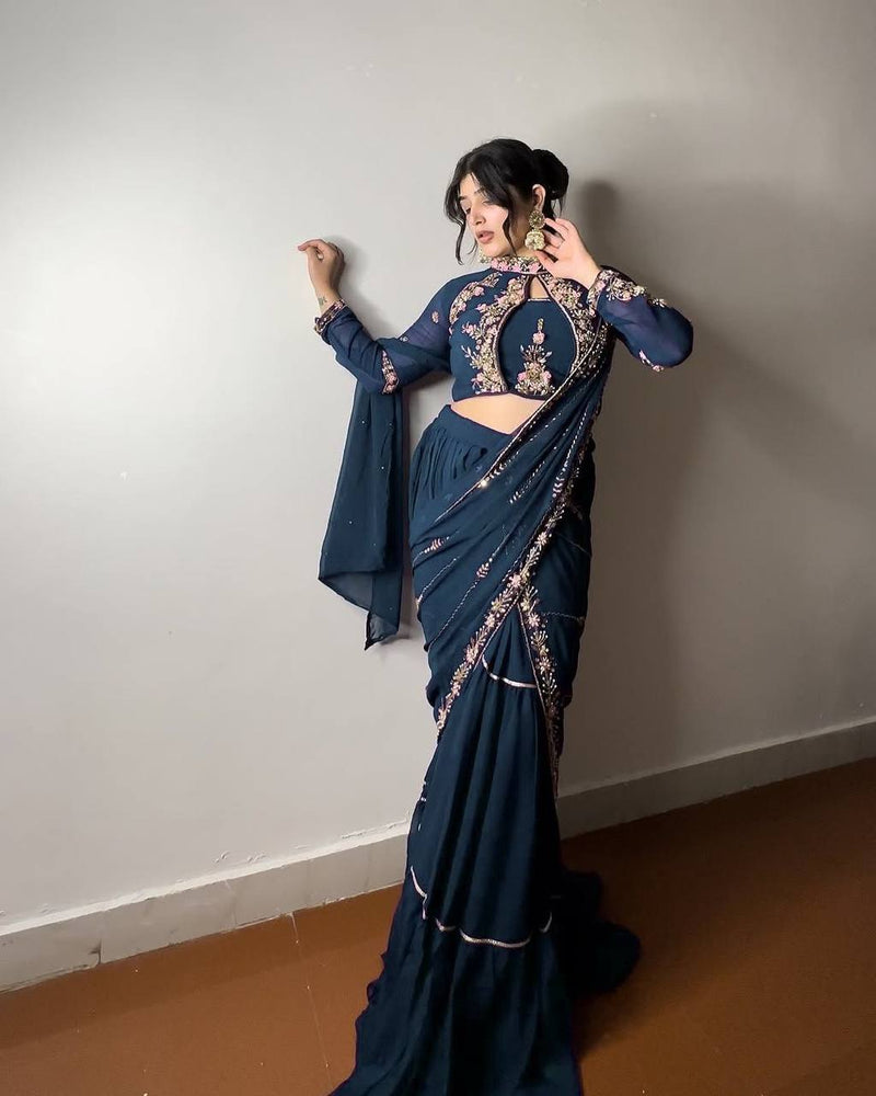 Wedding Season Special: Fancy Party Wear Faux Georgette Lehenga Saree