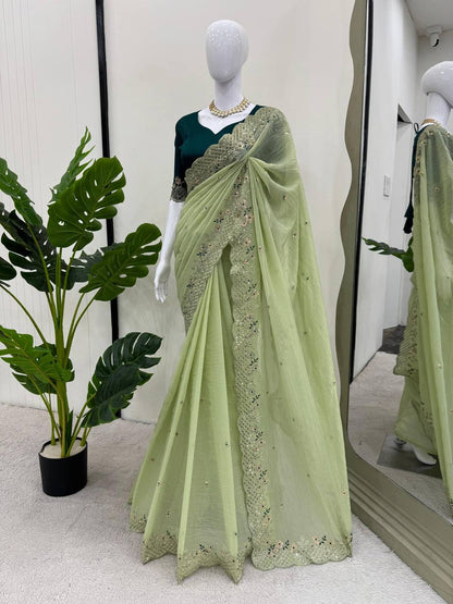 Elegant Designer Crunchy Silk Saree