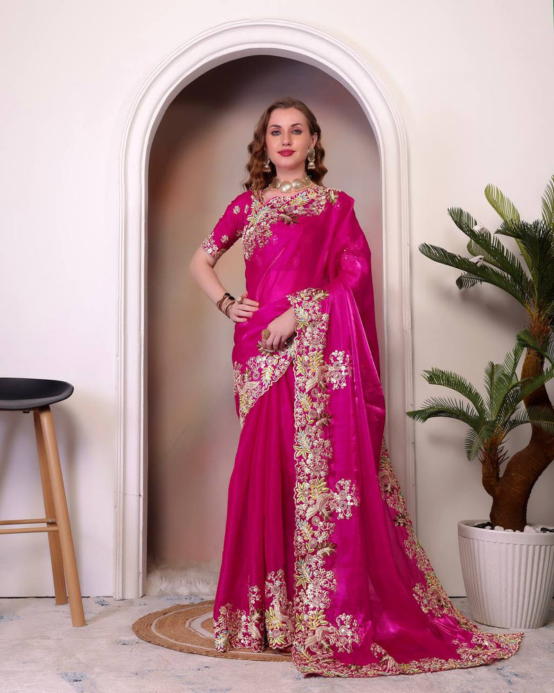 Jimmy Choo Embroidered Saree with Dori, Sequins & Cut Work Border