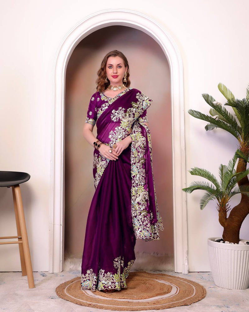 Jimmy Choo Embroidered Saree with Dori, Sequins & Cut Work Border