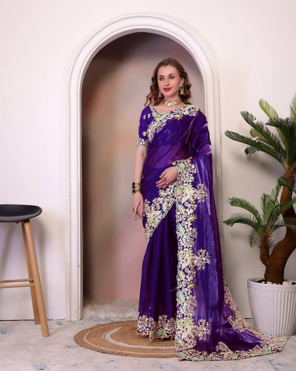 Jimmy Choo Embroidered Saree with Dori, Sequins & Cut Work Border