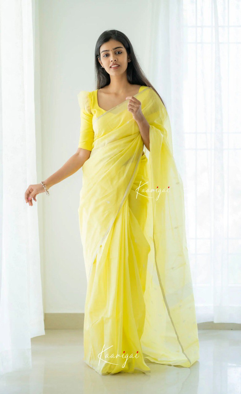 Elegant Contrast Jacquard Lilan Slab Cotton Saree