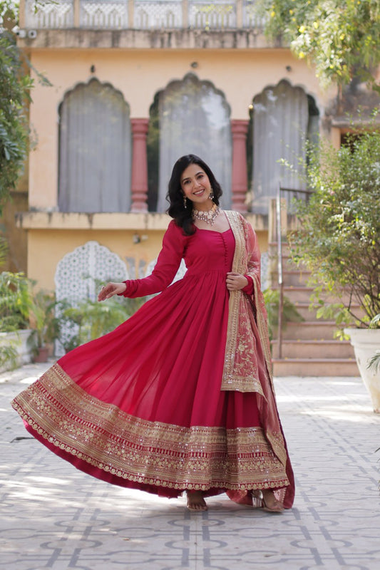 Premium Sequins Embroidered Gown with Designer Dupatta